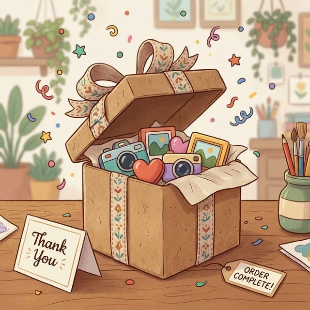 Envío exitoso y caja de regalo